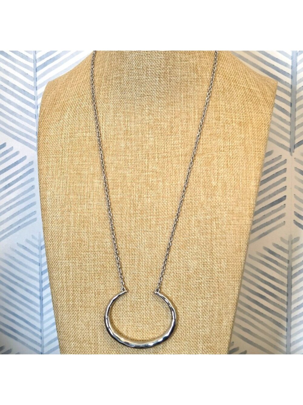 Banana Republic Silver Tone 28" Crescent Pendant Necklace